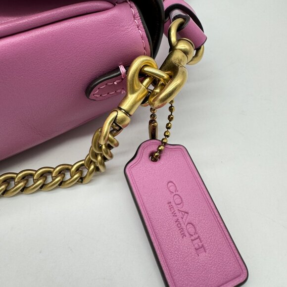 COACH Brook leather flap chain link shoulder crossbody bag - Fuchsia (Defective) - Picture 9 of 14